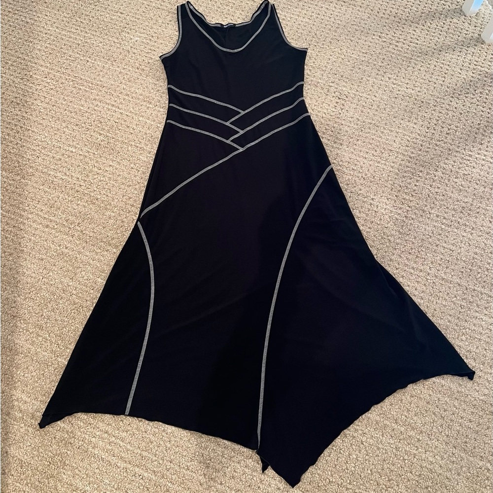 Chic Asymmetrical Black Dress with Stitching